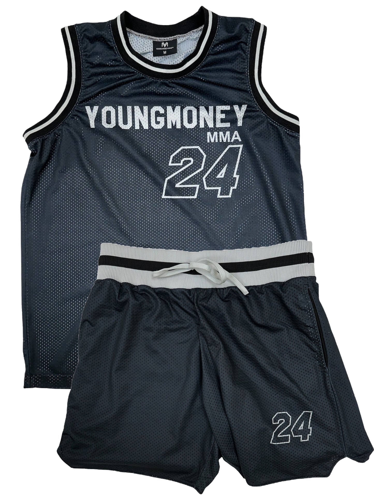 Black Young Money MMA basketball style jersey and shorts set with 24 the year the brand established