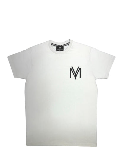 White slim-fit T-shirt with printed YM logo