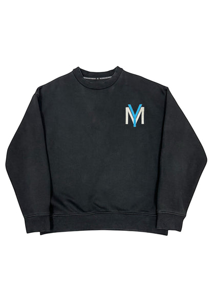 Black sweatshirt with embroidered blue YM logo