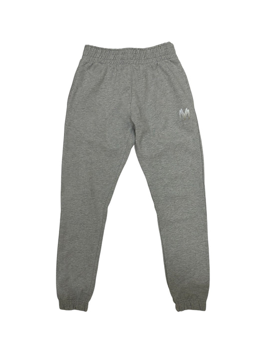 Grey organic cotton joggers with a grey embroidered YM logo to the left side 